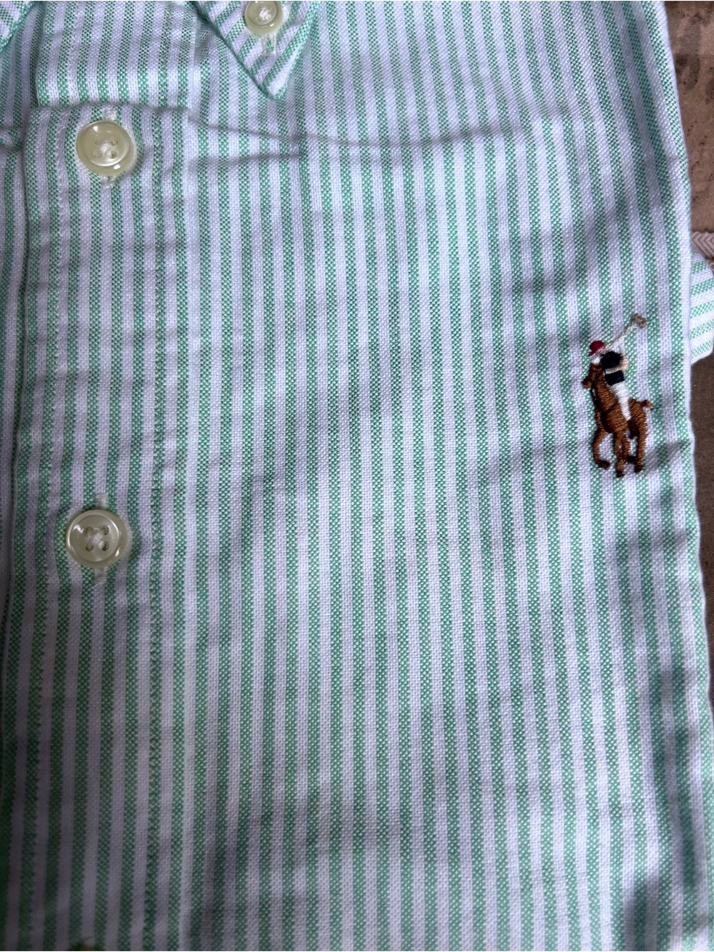 NWT Ralph Lauren Women’s Classic Green Stripe Button-Down Shirt - Picture 2 of 4